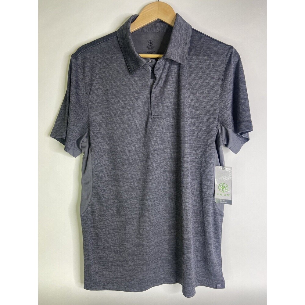 Gaiam Mens Power Polo Quietshade Heather Gray Activewear Short Sleeve Size M